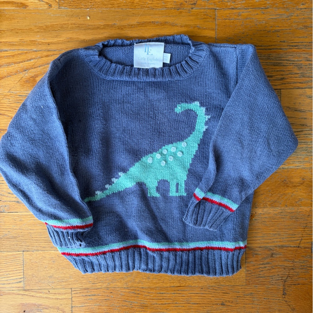 Little English Blue Dinosaur Sweater 3t